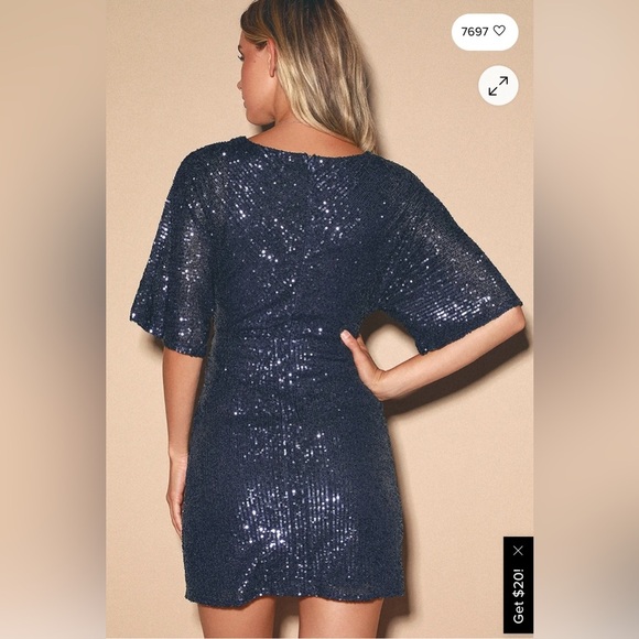 Lulus navy blue sequin faux wrap mini dress - Picture 3 of 7